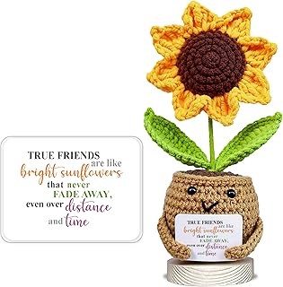Handmade Positive Sunflower Crochet Doll - Gifts for Women with True Friends Are Like Bright Sunflowers Card - Cute Decorative Hanging Ornaments Friendship Gifts for Birthday