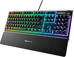 SteelSeries Apex 3 - Gaming Keyboard - Silent Gaming Keyboard - 10-Zone RGB Illumination - IP32 Water & Dust Resistant - Premium Magnetic Wrist Rest - English QWERTY Layout , Black