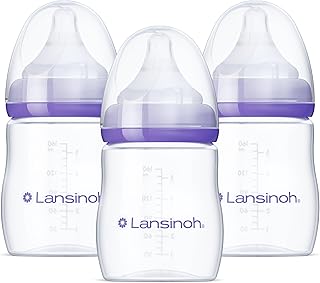 Lansinoh Anti-Colic Baby Bottles, BPA-Free Plastic, 5 Ounces, 3 Count, Slow Flow Nipples (Size S), Breastfeeding Bottle with NaturalWave Design, Baby Essentials