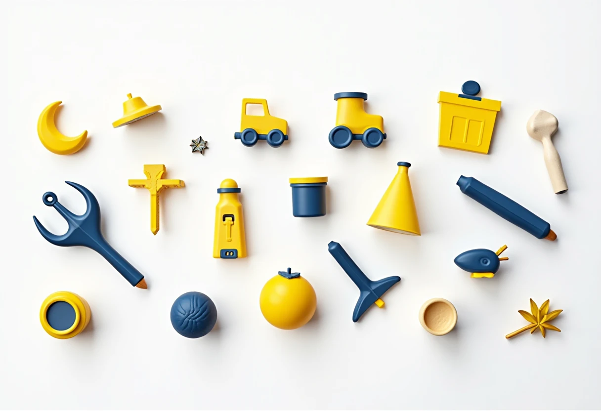 Colorful toys on a white background